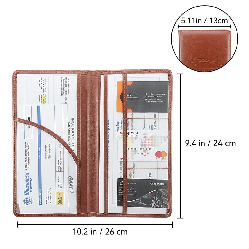 Miunice Car Registration and Insurance Holder  Premium Pu Leather Vehicle Glove Box Organizer - for Driver License  Cards & Essential Documents (L-Brown) - Image 2